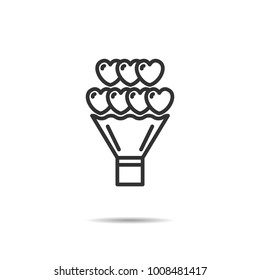 Flower Bouquet Heart Icon line Vector , Love Symbol Valentine's Day