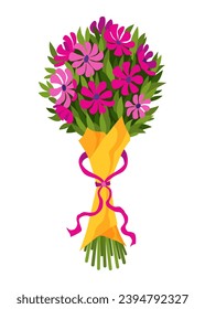 Flower bouquet icon. Cartoon blooming bunch of plants for vase or pots. Colorful meadow greenery, garden flowers. Vector beautiful flat decorative floral bud composition