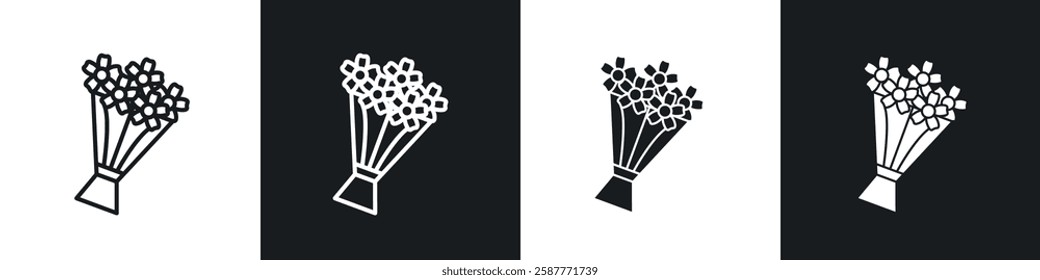 Flower bouquet icon set black and white colors. Graphic Vector icons pack