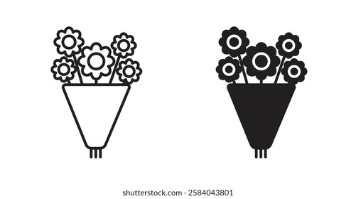 Flower bouquet icon set in thin line. vector illustrations for web