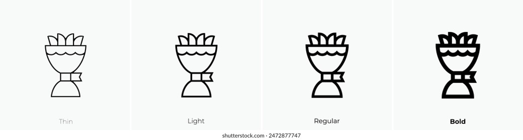 icono del ramo de flores. Diseño de estilo fino, ligero, regular y audaz aislado sobre fondo blanco