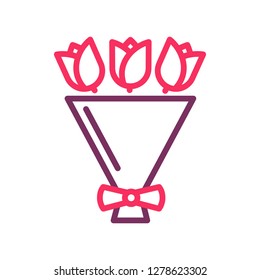 Flower bouquet icon. Vector trendy thin line roses illustration for love, romance, wedding, valentine's day, honeymoon, dating