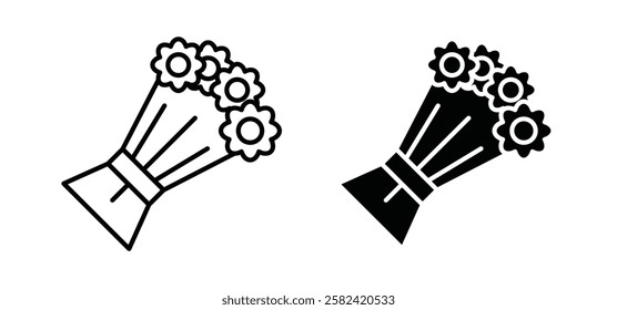 Flower bouquet icons pack vectors in black flat and strokes