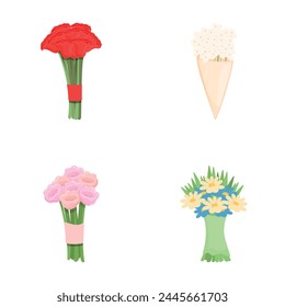 Flower bouquet icons set cartoon vector. Colorful summer flower bouquet. Nature, plant