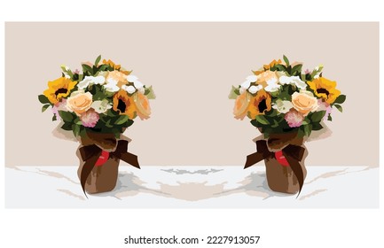 flower bouquet illustration, flower pot vector