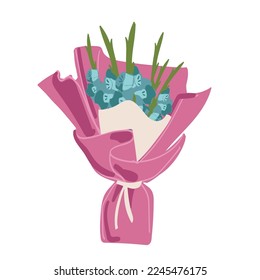 Flower bouquet isolated on background. Bunch of roses, petal of pink tulip. Gift for wedding, holiday concept. Vector flat design
