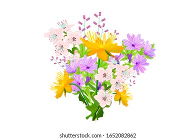 Flower bouquet isolated on white background. Spring garden flowers for International Womens Day, wedding or mother day greeting cards, prints,  invitation to party or holiday.Stock vector illustration
