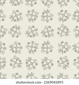 Flower bouquet line art seamless pattern. Suitable for backgrounds, wallpapers, fabrics, textiles, wrapping papers, printed materials, and many more.