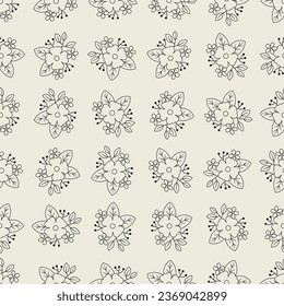 Flower bouquet line art seamless pattern. Suitable for backgrounds, wallpapers, fabrics, textiles, wrapping papers, printed materials, and many more.