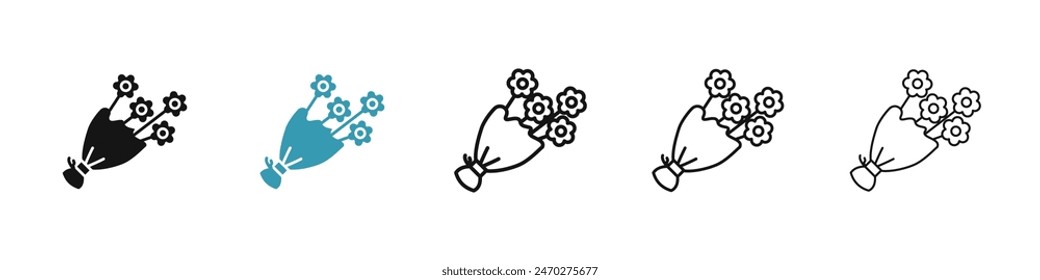 Flower bouquet line icon set. bunch of flowers gift vector icon. wedding rose flowers buffet sign for UI designs.