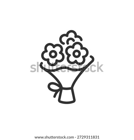 Flower bouquet, linear icon. Gift arrangement and floral decoration. Line with editable stroke.