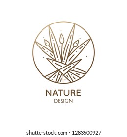 Flower bouquet logo template. Abstract floral round icon. Linear emblem for design of business, flower shop, cosmetics and ecology concepts, health, spa and beauty saloon.