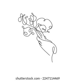 Flower Bouquet Minimalist Line Art Drawing, suitable for wall decor, greeting cards, business cards, mugs, stickers