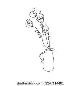 Flower Bouquet Minimalist Line Art Drawing, suitable for wall decor, greeting cards, business cards, mugs, stickers