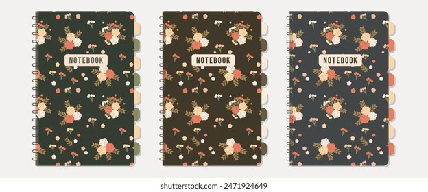 Flower bouquet notebook cover collection - seamless floral pattern. Stationery, cover, decoration, planner and others