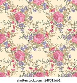  Flower bouquet pattern. Floral seamless background. Floral seamless texture with leaves.