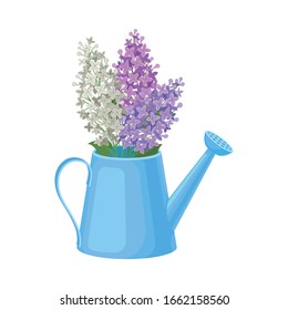 Flower Bouquet Put in Watering Can Vector Illustration