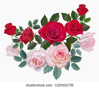 Flower bouquet with redand pink roses -vector