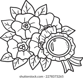 Flower Bouquet with Ribbon Isolated Coloring Page 