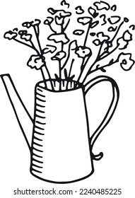 Flower bouquet in rustic pot vase doodle icon