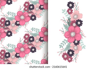 Flower bouquet with seamless pattern. Floral background set
