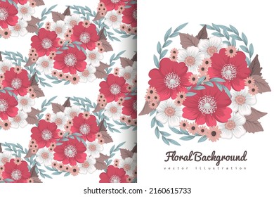 Ramo de flores con un patrón impecable. Conjunto de fondo floral