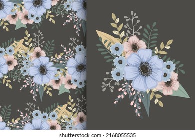 Ramo de flores con un patrón impecable. Conjunto de fondo floral