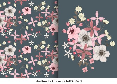 Ramo de flores con un patrón impecable. Conjunto de fondo floral