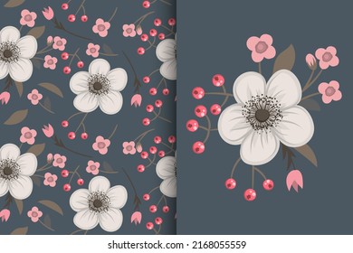 Blumenstrauß mit nahtlosem Muster. Blumenhintergrund