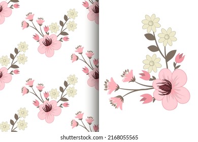 Flower bouquet with seamless pattern. Floral background set