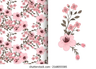Flower bouquet with seamless pattern. Floral background set