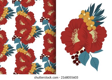 Ramo de flores con un patrón impecable. Conjunto de fondo floral