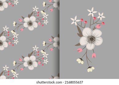 Ramo de flores con un patrón impecable. Conjunto de fondo floral