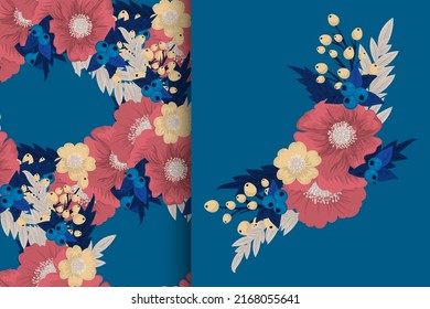 Flower bouquet with seamless pattern. Floral background set