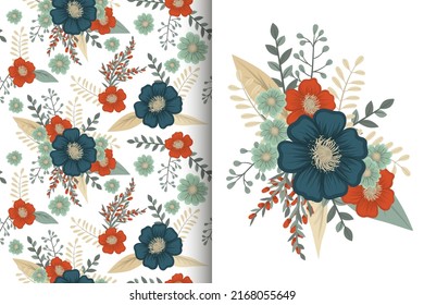 Ramo de flores con un patrón impecable. Conjunto de fondo floral