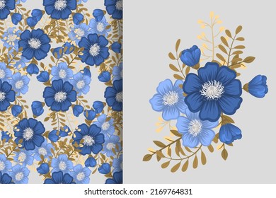 Ramo de flores con un patrón impecable. Conjunto de fondo floral.