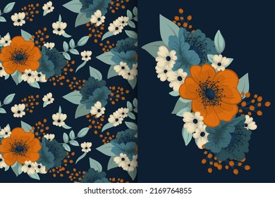Ramo de flores con un patrón impecable. Conjunto de fondo floral.