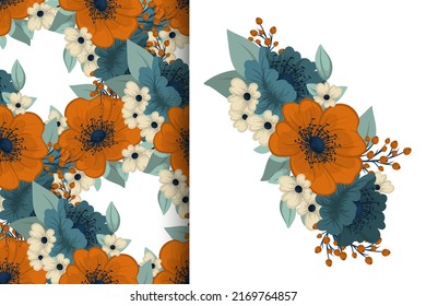 Flower bouquet with seamless pattern. Floral background set.
