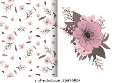 Ramo de flores con un patrón impecable. Conjunto de fondo floral.