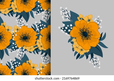 Flower bouquet with seamless pattern. Floral background set.