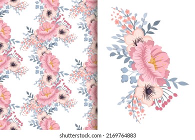 Ramo de flores con un patrón impecable. Conjunto de fondo floral.