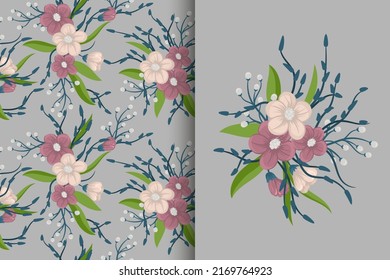 Ramo de flores con un patrón impecable. Conjunto de fondo floral.