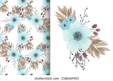 Ramo de flores con un patrón impecable. Conjunto de fondo floral