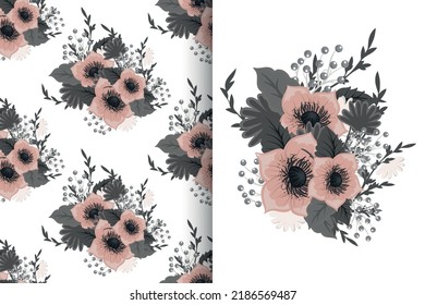 Ramo de flores con un patrón impecable. Conjunto de fondo floral