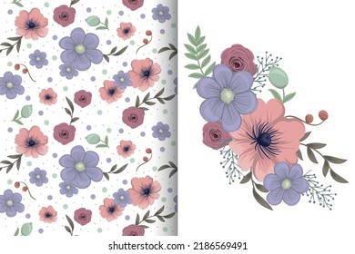 Ramo de flores con un patrón impecable. Conjunto de fondo floral