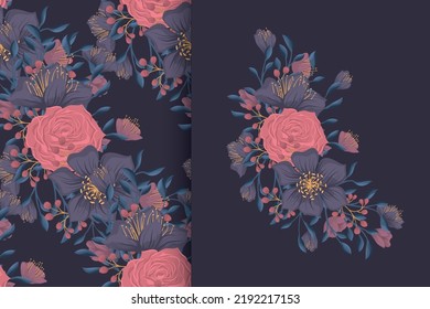 Ramo de flores con un patrón impecable. Conjunto de fondo floral
