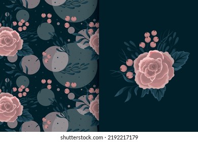 Flower bouquet with seamless pattern. Floral background set