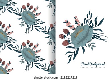 Flower bouquet with seamless pattern. Floral background set