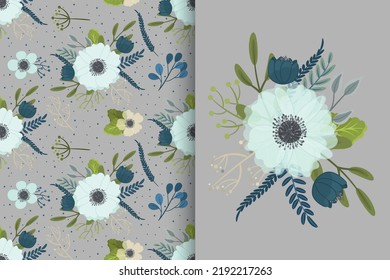 Ramo de flores con un patrón impecable. Conjunto de fondo floral