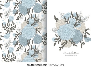 Flower bouquet with seamless pattern. Floral background set